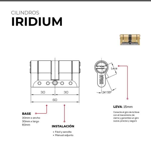 Cilindro Puertas Iridium Latón - Imagen 3